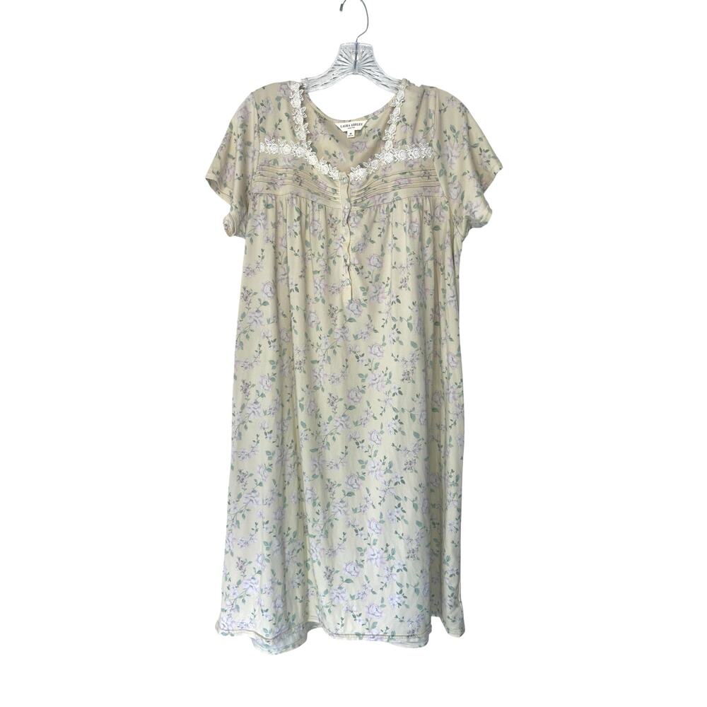 Laura Ashley Yellow Floral Print Lounge‎ Loungewear Intimate Night Shirt Medium